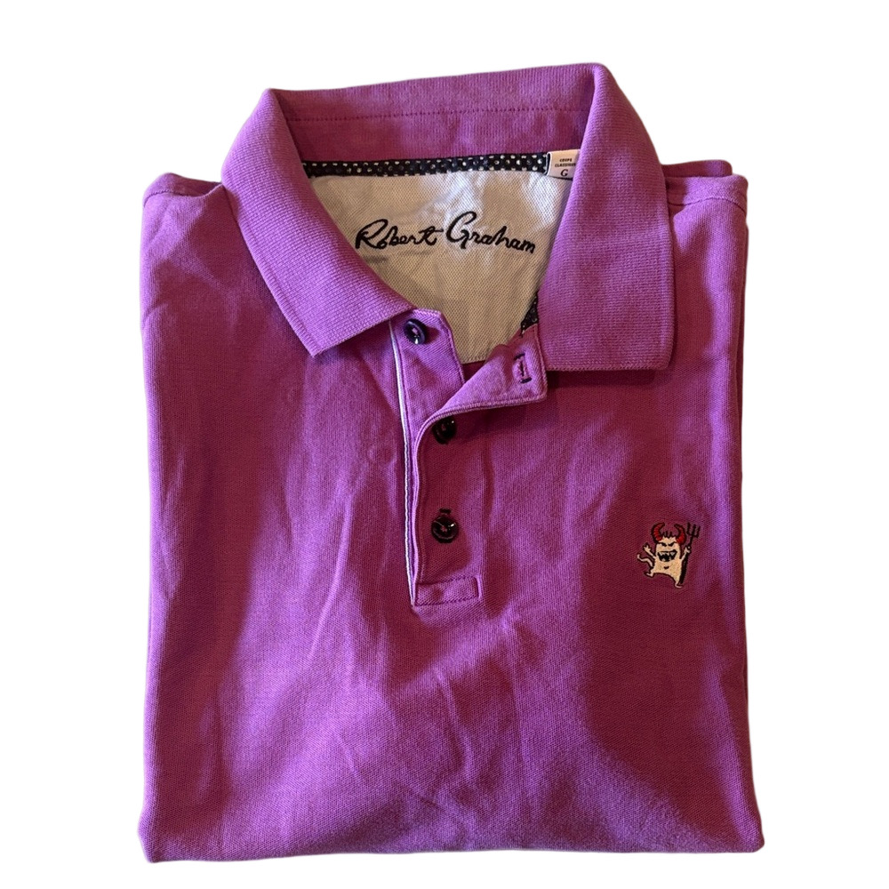Robert Graham Polo Shirt Men Large Purple Skull Logo Classic Fit Cotton